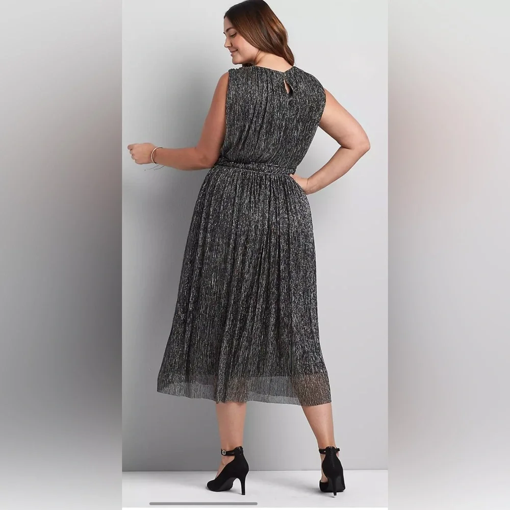 Lane Bryant Black Sparkle Belted Metallic Fit & Flare Dress Sz 22 NWT - Picture 2 of 8